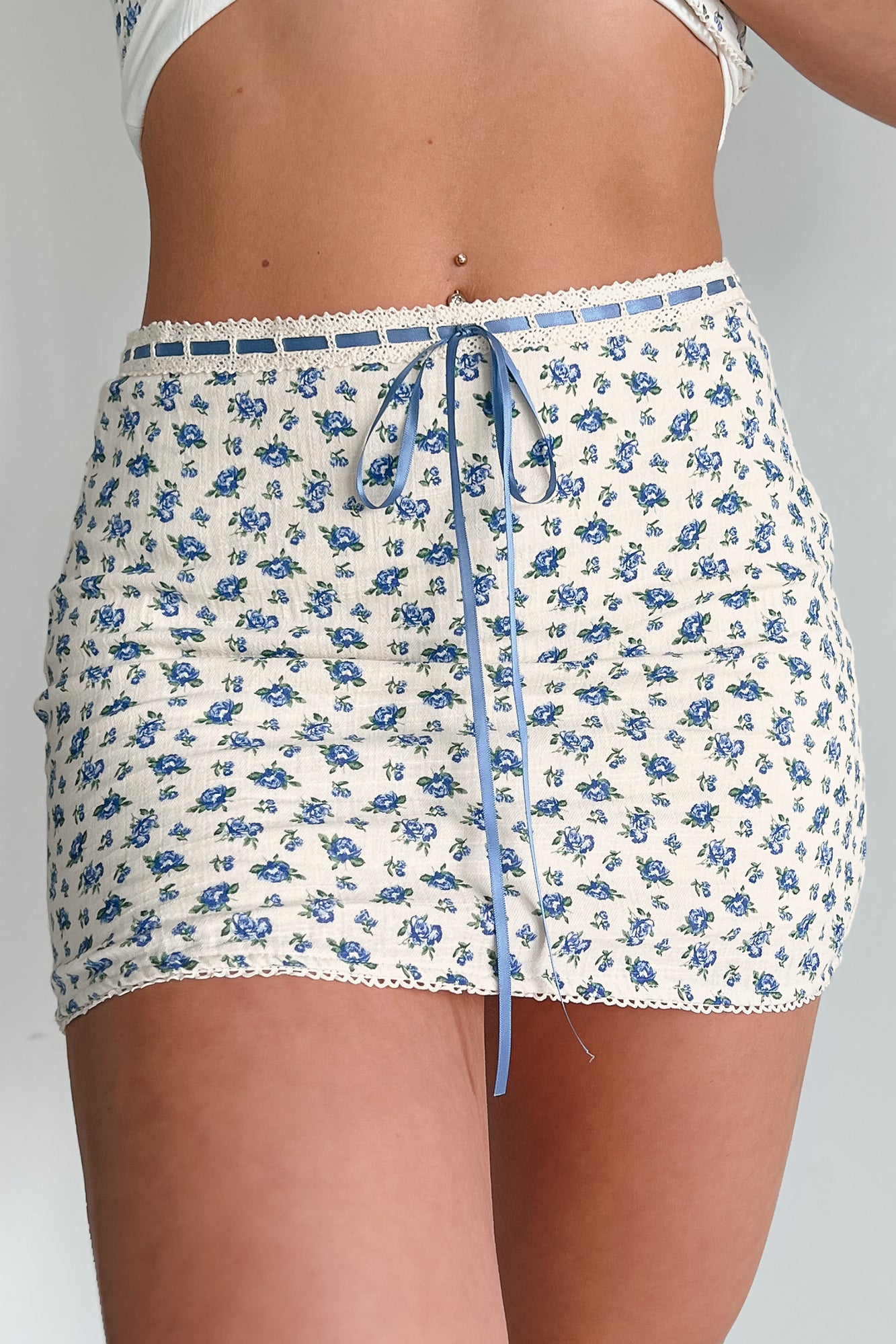 Watch Me Bloom Floral Mini Skirt (Blue) - NanaMacs