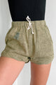 Zyair Distressed Twisted Hem Shorts (Olive) - NanaMacs