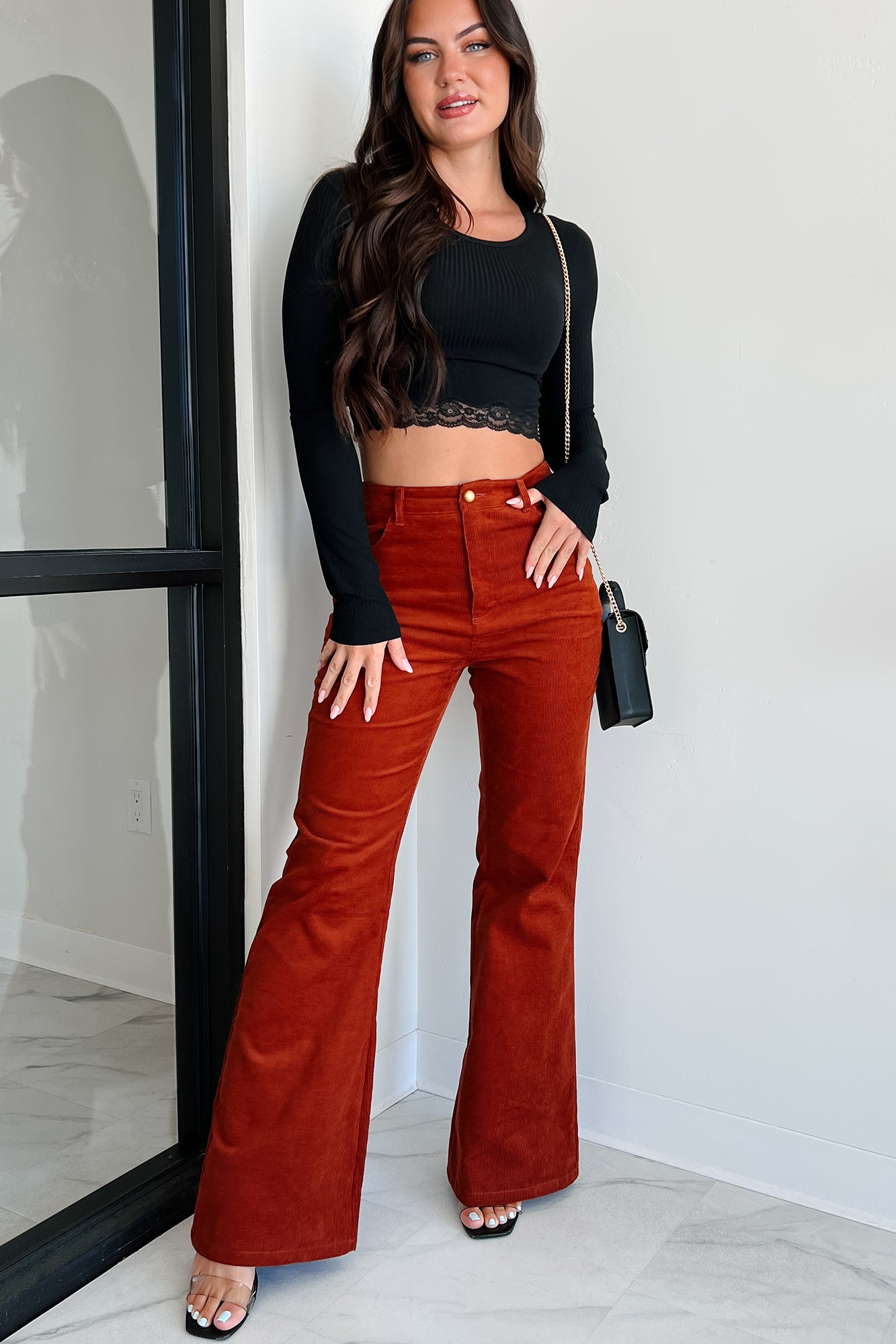 Boho Belle Corduroy Flare Pants (Rust) - NanaMacs