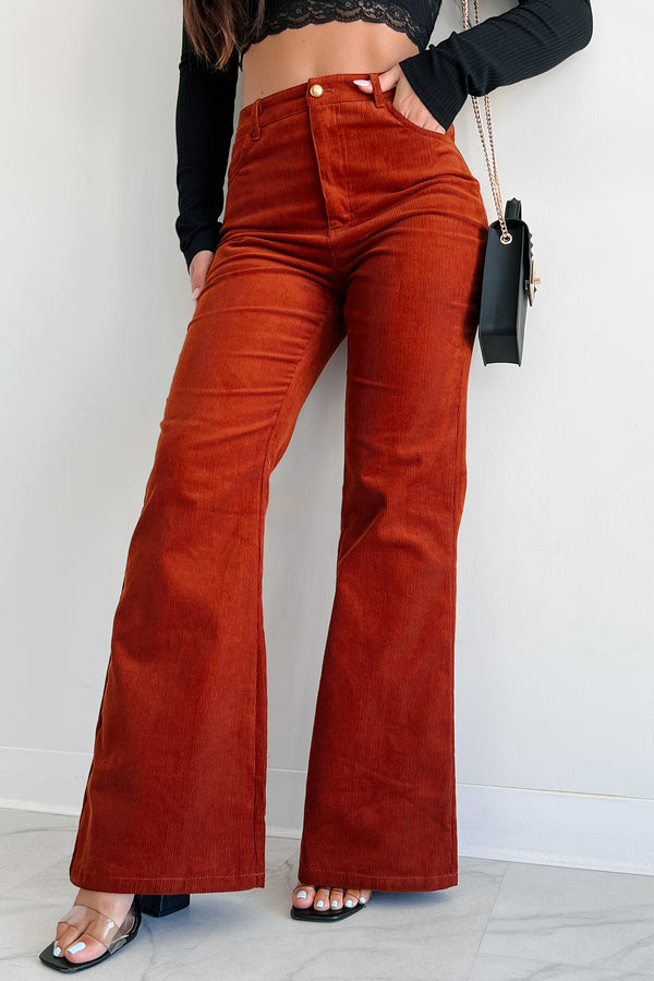 Boho Belle Corduroy Flare Pants (Rust) - NanaMacs