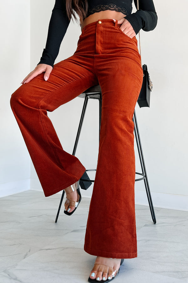 Boho Belle Corduroy Flare Pants (Rust) - NanaMacs