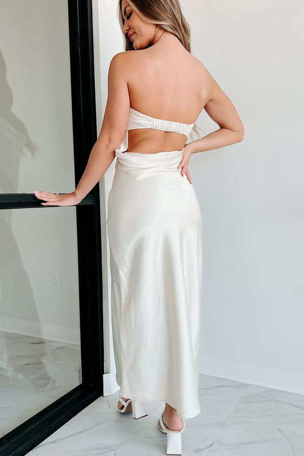 Royal Entrance Satin Maxi Dress With Rhinestone Detail (Ivory) - NanaMacs