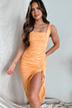 Only The Truth Ruched Linen Midi Dress (Orange) - NanaMacs