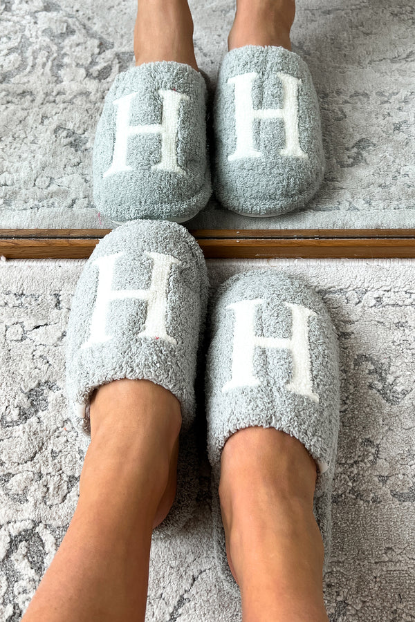 My Bedtime Glam Fuzzy "H" Slippers (Grey) - NanaMacs