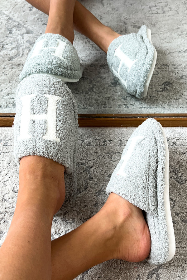 My Bedtime Glam Fuzzy "H" Slippers (Grey) - NanaMacs