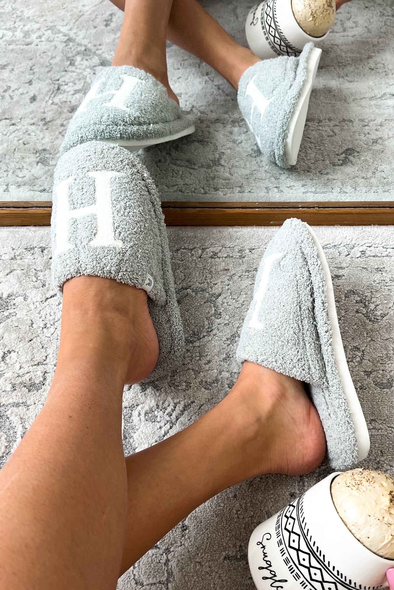 My Bedtime Glam Fuzzy "H" Slippers (Grey) - NanaMacs