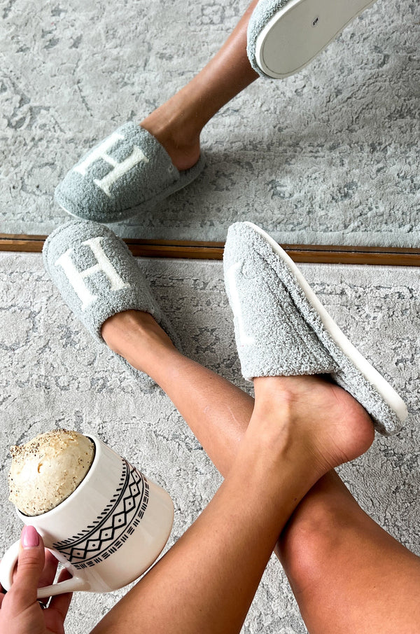 My Bedtime Glam Fuzzy "H" Slippers (Grey) - NanaMacs