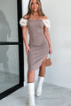 Office Newbie Sheer Puff Sleeve Bodycon Dress (Mocha/Taupe) - NanaMacs