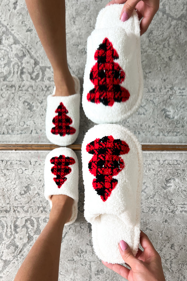 Walking On Clouds Plush Holiday Slippers (Tree) - NanaMacs