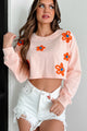Irresistibly Sweet Floral Crop Sweatshirt Top (Light Blush) - NanaMacs