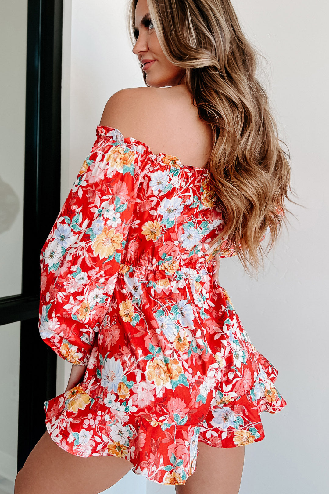 Bloom With A View Off The Shoulder Floral Romper (Red) - NanaMacs