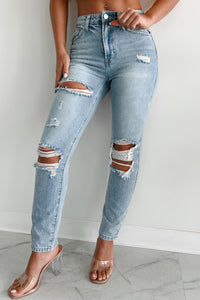 Carter High Rise Distressed Girlfriend Jeans (Light) - NanaMacs