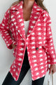 Stay The Course Checkered Print Boucle Fleece Coat (Fuchsia) - NanaMacs