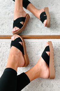 Over Too Soon Cross-Strap Platform Sandal (Black) - NanaMacs