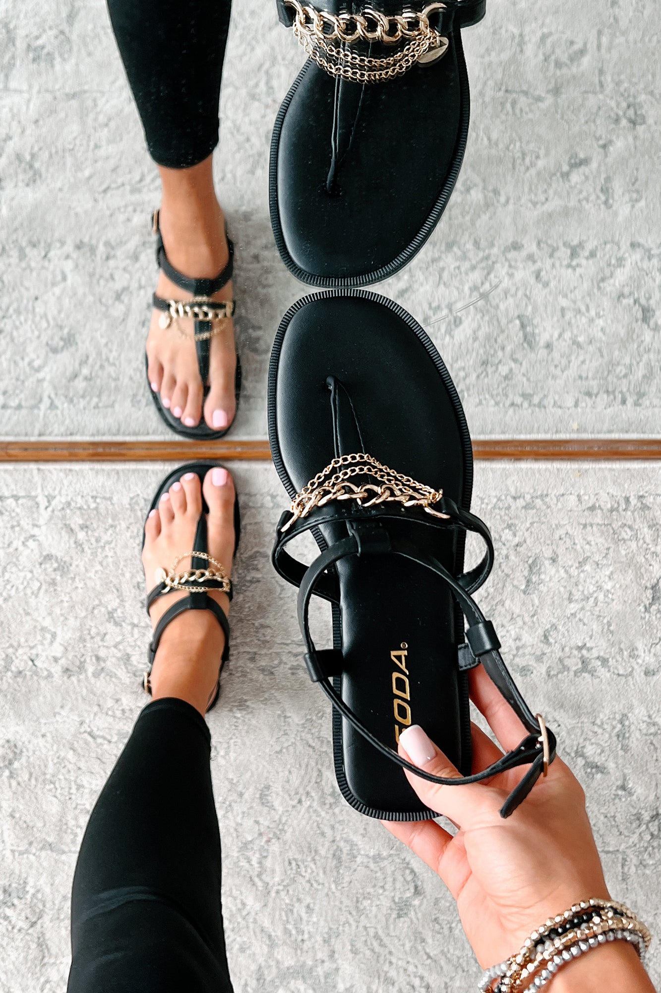 My Time To Shine Chain Detail Thong Sandal (Black) - NanaMacs