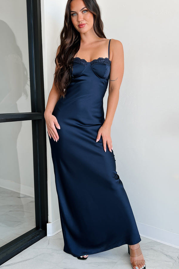 Understated Glamour Maxi Slip Dress (Dark Navy) - NanaMacs