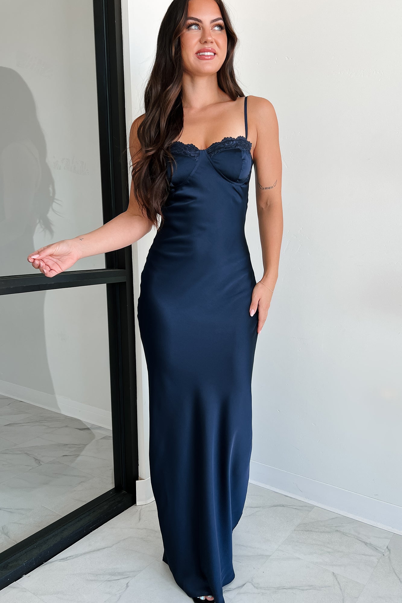 Understated Glamour Maxi Slip Dress (Dark Navy) - NanaMacs