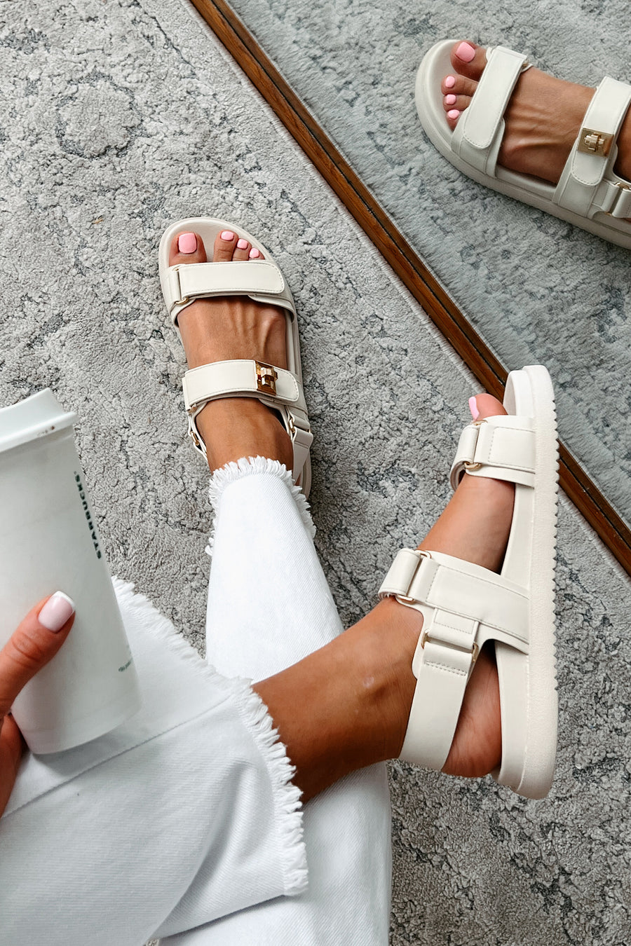 Elisa Velcro Strap Sandals (Bone) - NanaMacs