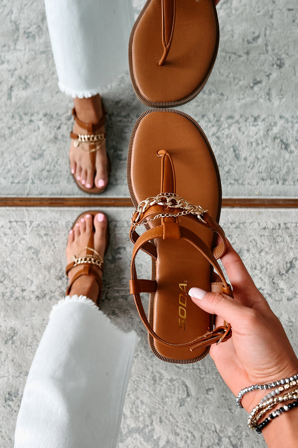 My Time To Shine Chain Detail Thong Sandal (Brown) - NanaMacs