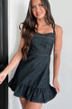 Little Country Charm Tie Strap Denim Mini Dress (Black) - NanaMacs