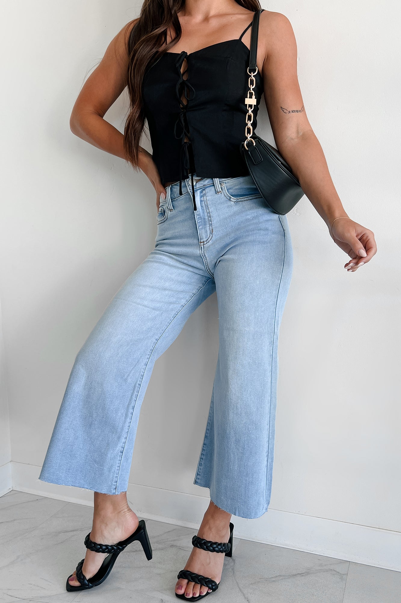 Ansel High Rise Crop Wide Leg Sneak Peek Jeans (Light) · NanaMacs