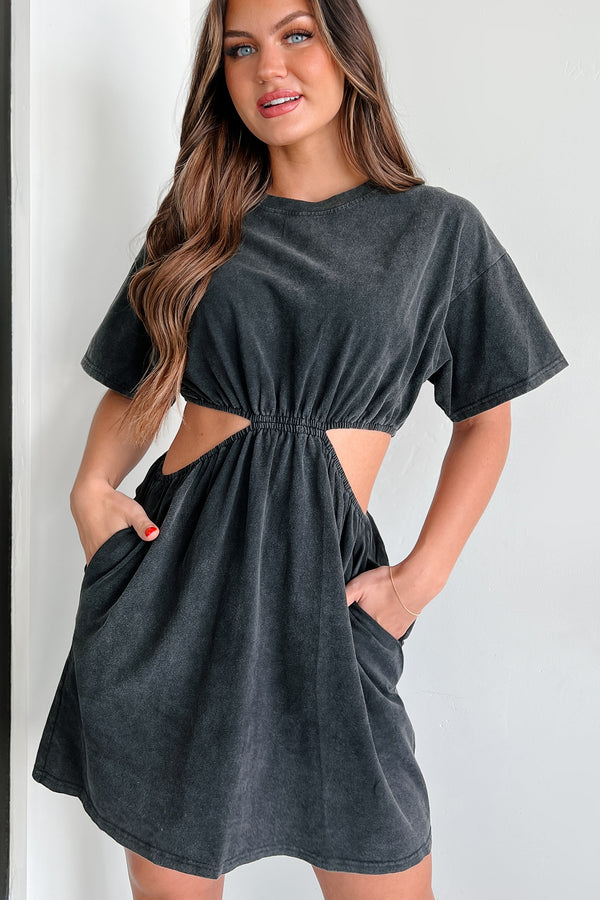 Smooth Moves Vintage Wash Cut-Out T-Shirt Dress (Black) - NanaMacs