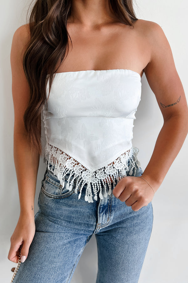 Charming & Charismatic Lace Fringe Bandana Top (White) - NanaMacs