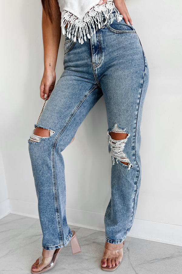 Orson High Rise Distressed Straight Leg Dogma Jeans (Medium Wash) - NanaMacs