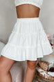 All Aflutter Tiered Ruffle Mini Skirt (Off White) - NanaMacs