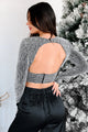 Glittery Soul Metallic Lurex Open Back Top (Silver/Black) - NanaMacs