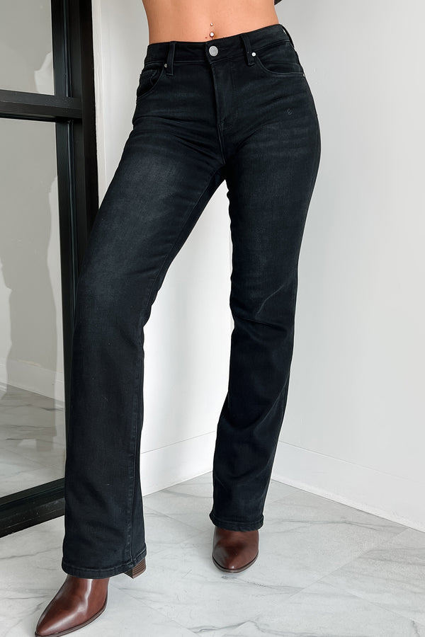 Elam Mid Rise Slim Straight Risen Jeans (Black) - NanaMacs