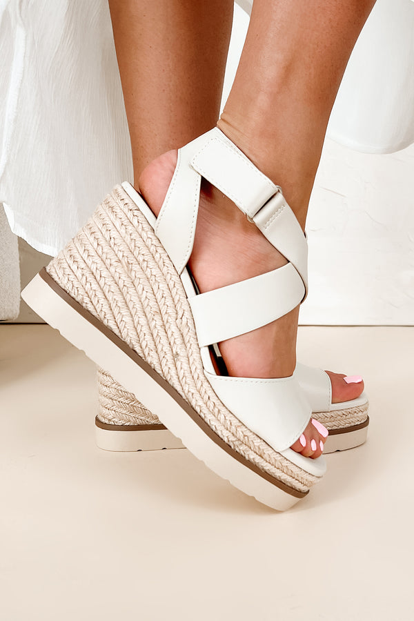 Choice Words Platform Wedge Heeled Sandals (Bone) - NanaMacs