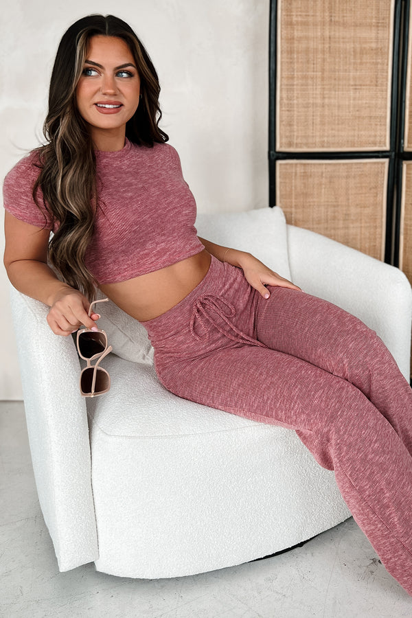 Low Expectations Ribbed Mineral Wash Lounge Set (Ruby) - NanaMacs