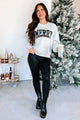 On The Cute List Graphic "Merry" Sweatshirt (Heather Grey) - NanaMacs