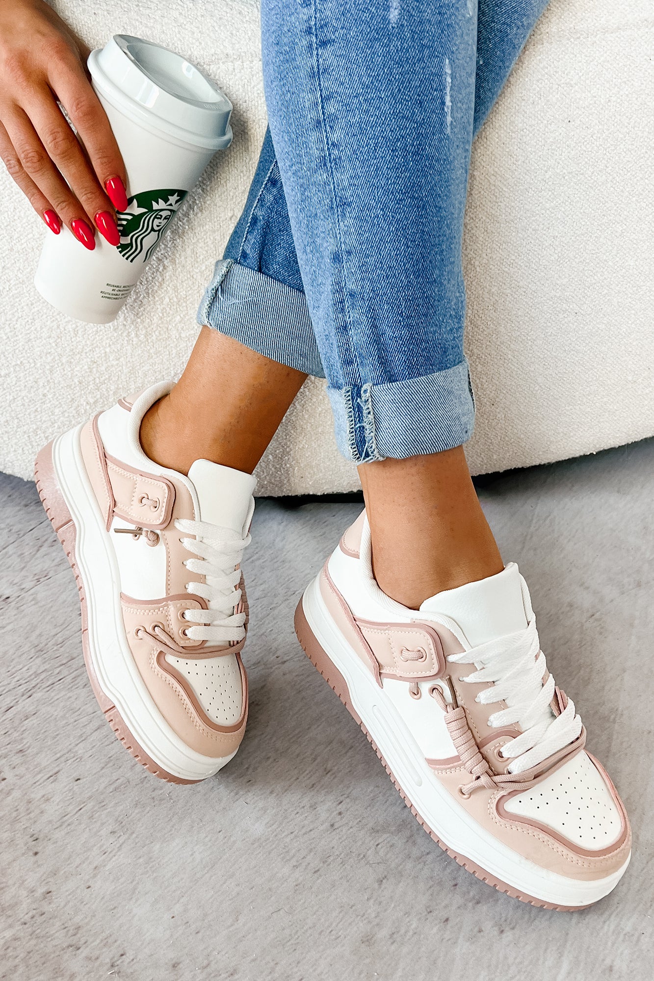 Fast Track Fashion Lace Up Platform Sneakers (Blush) - NanaMacs