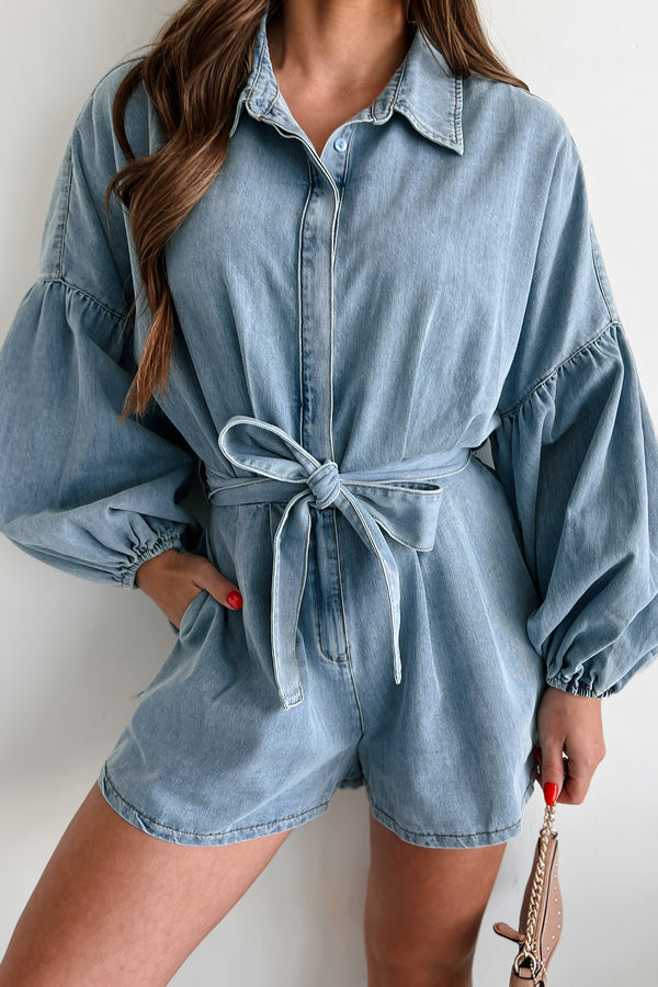 Modern Direction Denim Balloon Sleeve Romper (Denim) - NanaMacs