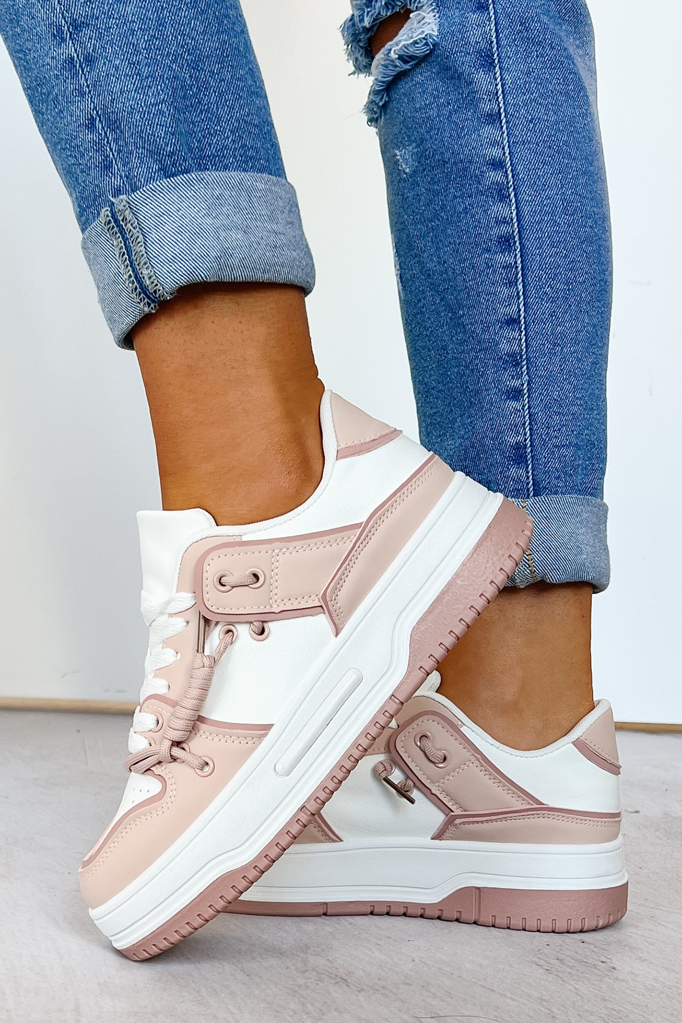 Fast Track Fashion Lace Up Platform Sneakers (Blush) - NanaMacs