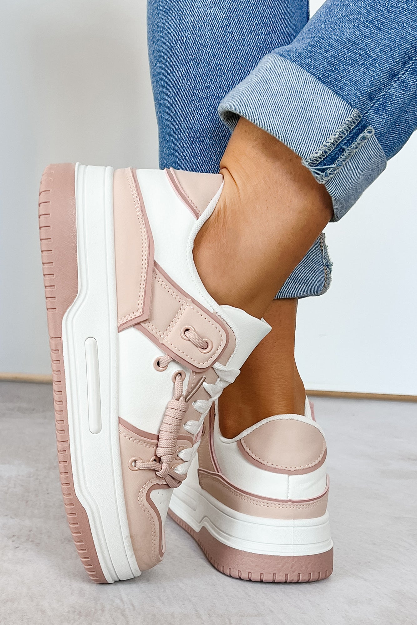 Fast Track Fashion Lace Up Platform Sneakers (Blush) - NanaMacs