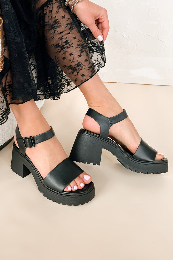 Interesting Take Chunky Platform Sandals (Black) - NanaMacs