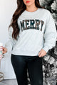 On The Cute List Graphic "Merry" Sweatshirt (Heather Grey) - NanaMacs