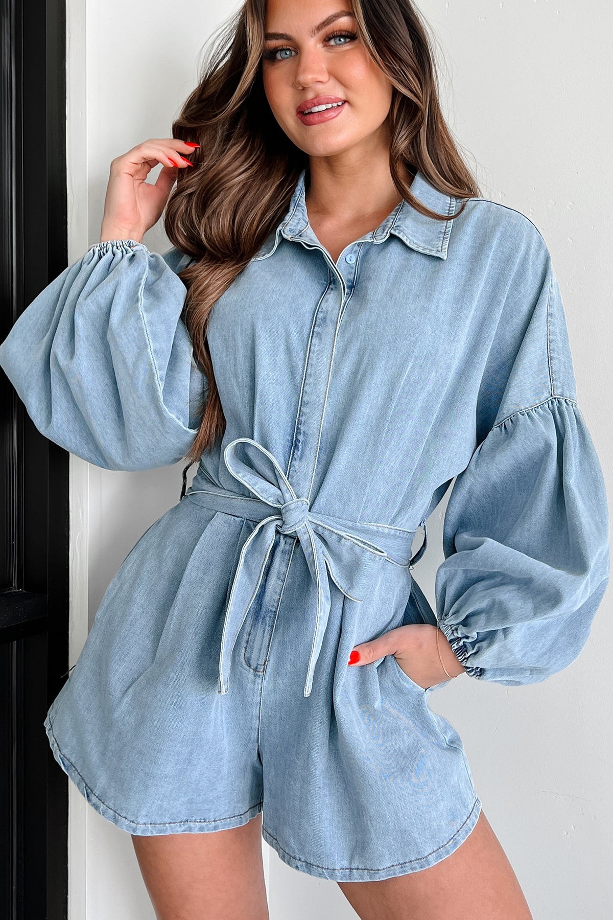 Modern Design Rompers Modern Direction Denim Balloon Sleeve Romper (Denim) · NanaMacs