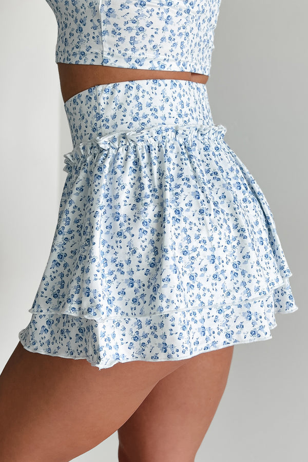 Work In Progress Tiered Floral Mini Skirt (Blue) - NanaMacs