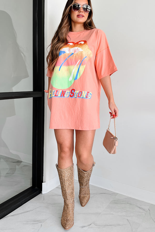 Trendy Effect Oversized Graphic T-Shirt Dress (Peach) - NanaMacs