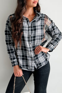 In Unfamiliar Territory Mixed Plaid Button-Up Shirt (Black) - NanaMacs