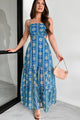 Summer Social Floral Damask Cut-Out Maxi Dress (Aqua) - NanaMacs
