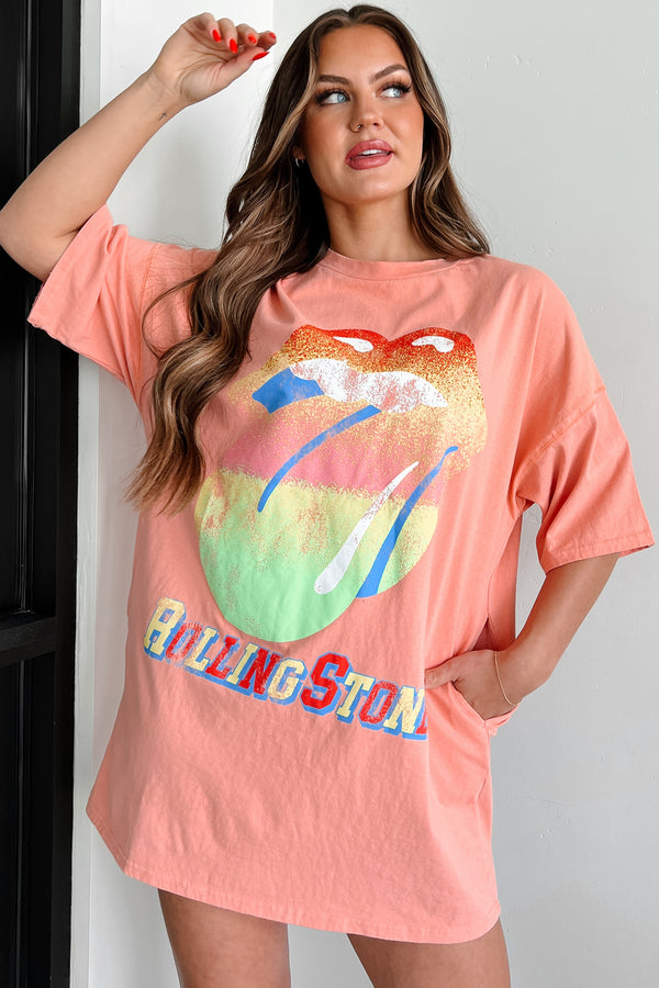 Trendy Effect Oversized Graphic T-Shirt Dress (Peach) - NanaMacs