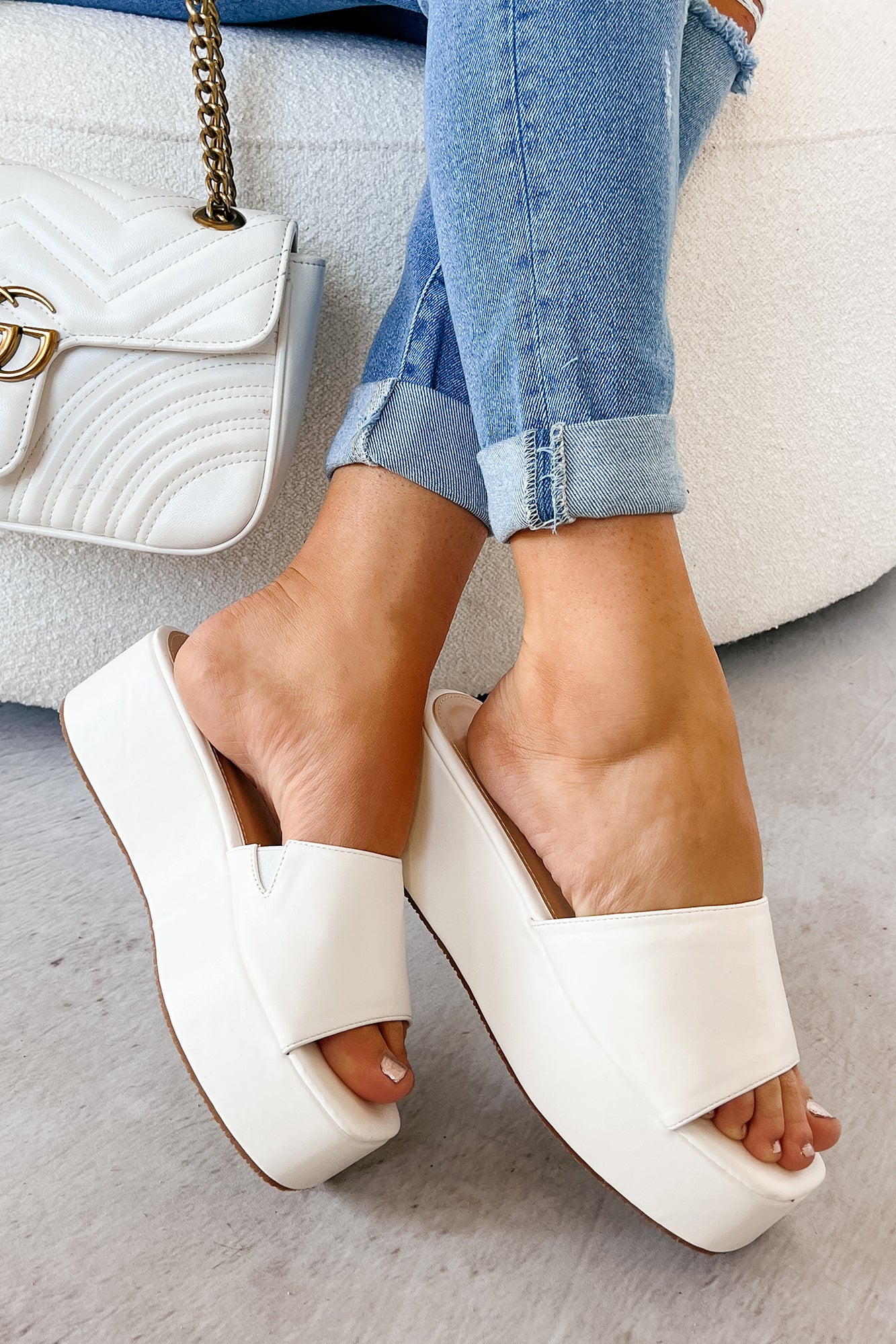 Effortless Edge Platform Wedge Sandals (White) - NanaMacs