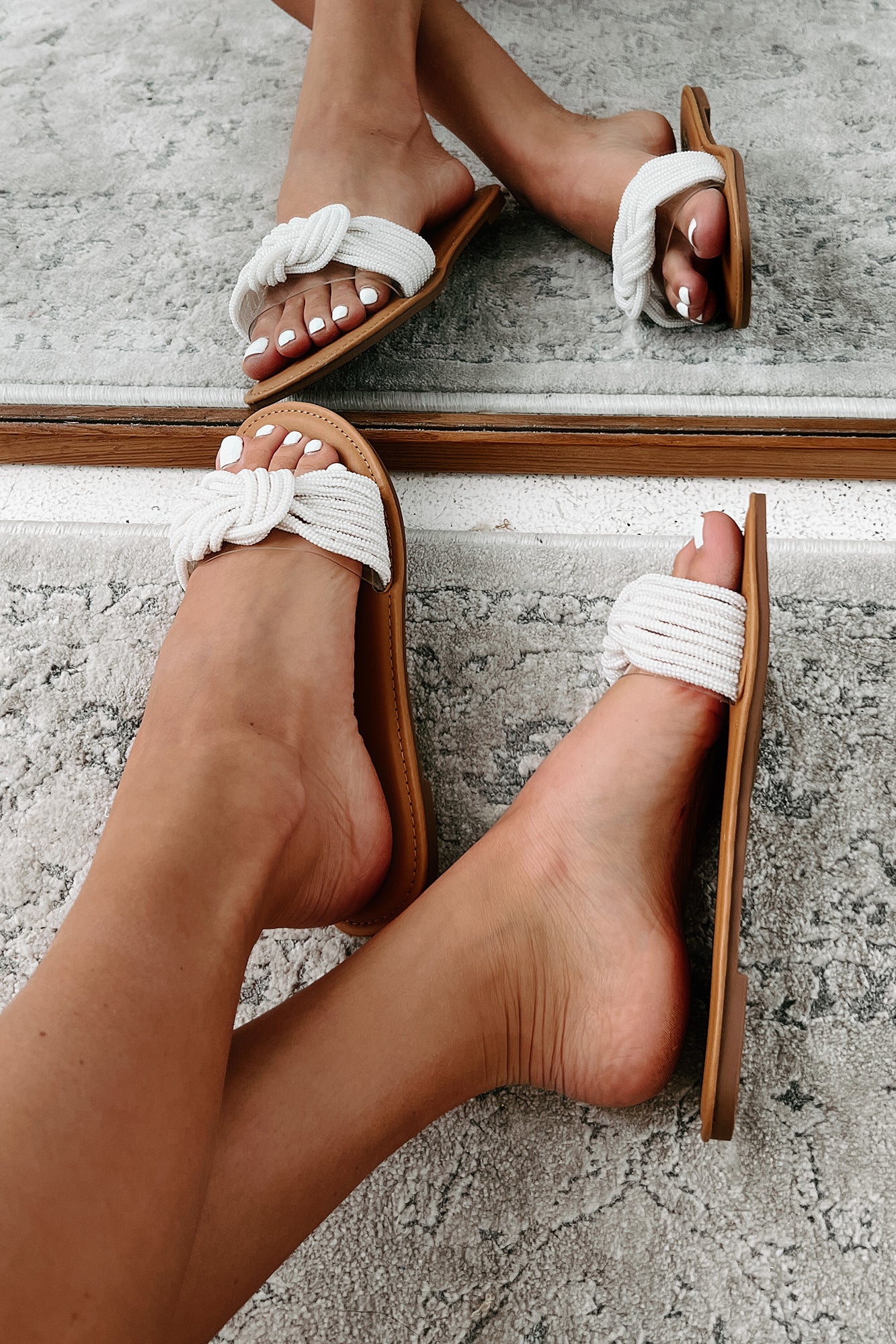 Free As The Ocean Pearl Strap Slide Sandals (Off White Pearl) - NanaMacs
