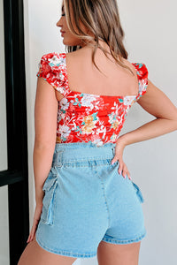 Fabulous In Fiji Hook Front Floral Crop Top (Red) - NanaMacs