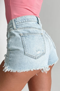 Bronte High Rise Distressed Denim Sneak Peek Shorts (Light) - NanaMacs